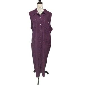 Vintage 90s Sleeveless Corduroy Snap Front Dress Women’s 20 Plum Purple Pockets